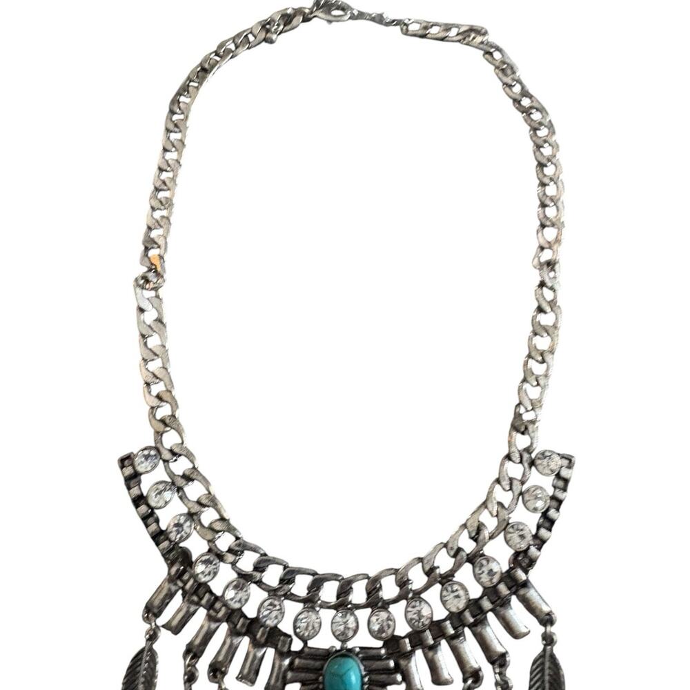 Idyllwind Miranda Lambert Silver Tone Turquoise Feather Bib Statement Necklace - Picture 6 of 7